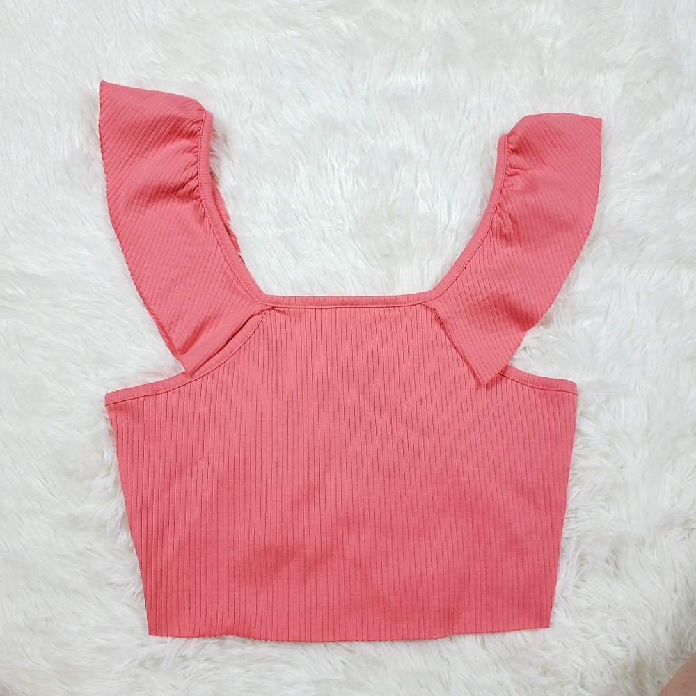 NEW Zara Tracaluc Pink Crop Top Size Large